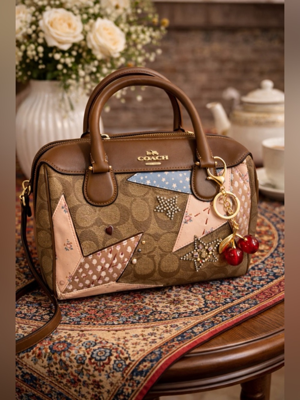 Coach Patchwork Signature Satchel in Brown, Pink & Blue